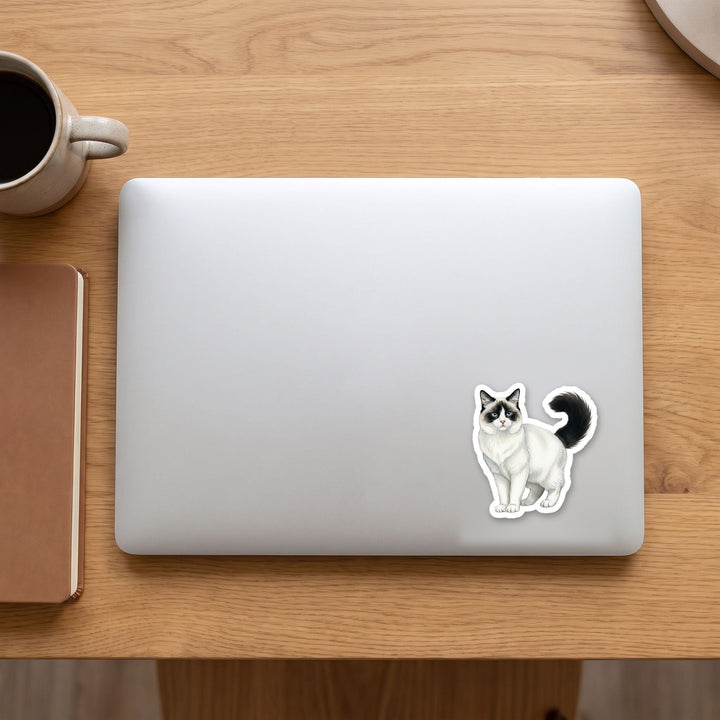 Turkish Van Black and White watercolor vinyl sticker on a laptop lid – Designs by Mysh