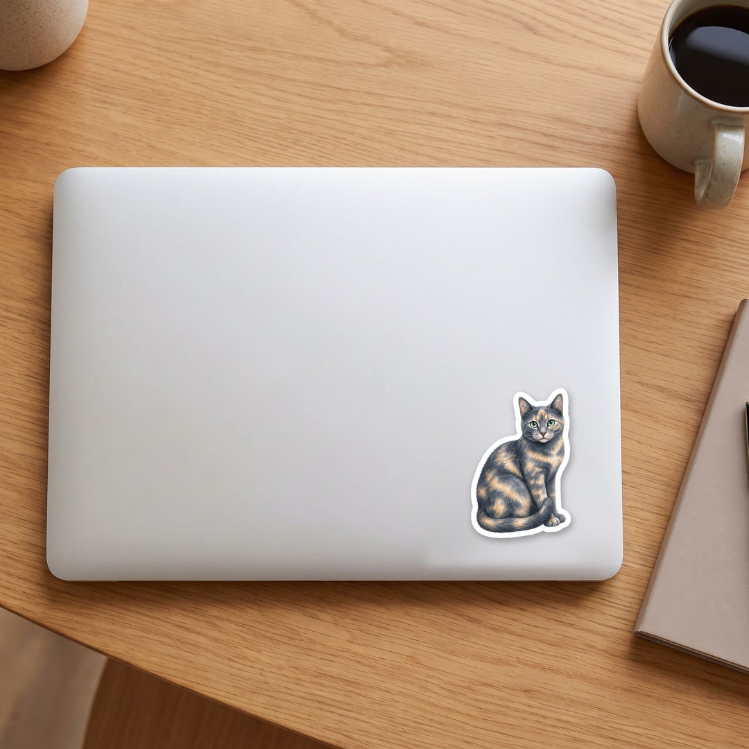 Blue-Cream Tortoiseshell watercolor vinyl sticker on a laptop lid – Designs by Mysh