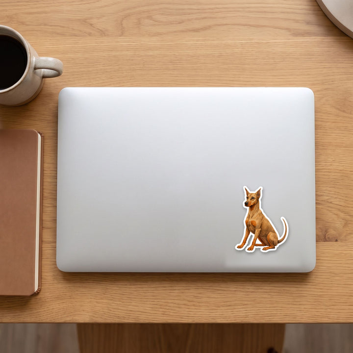 Doberman Pinscher Fawn and Rust watercolor vinyl sticker on a laptop lid – Designs by Mysh
