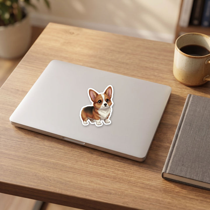 Corgi Sable kawaii vinyl sticker on a laptop lid – Designs by Mysh