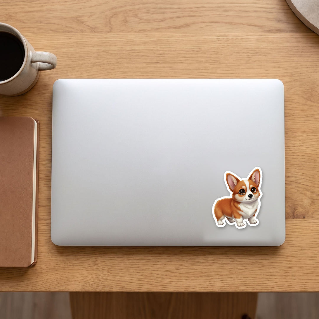 Corgi Red kawaii vinyl sticker on a laptop lid – Designs by Mysh