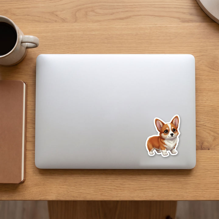 Corgi Red kawaii vinyl sticker on a laptop lid – Designs by Mysh