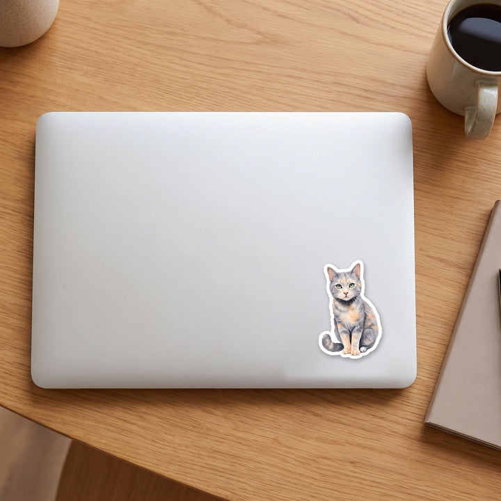 Dilute Tortoiseshell Grey Cream watercolor vinyl sticker on a laptop lid – Designs by Mysh