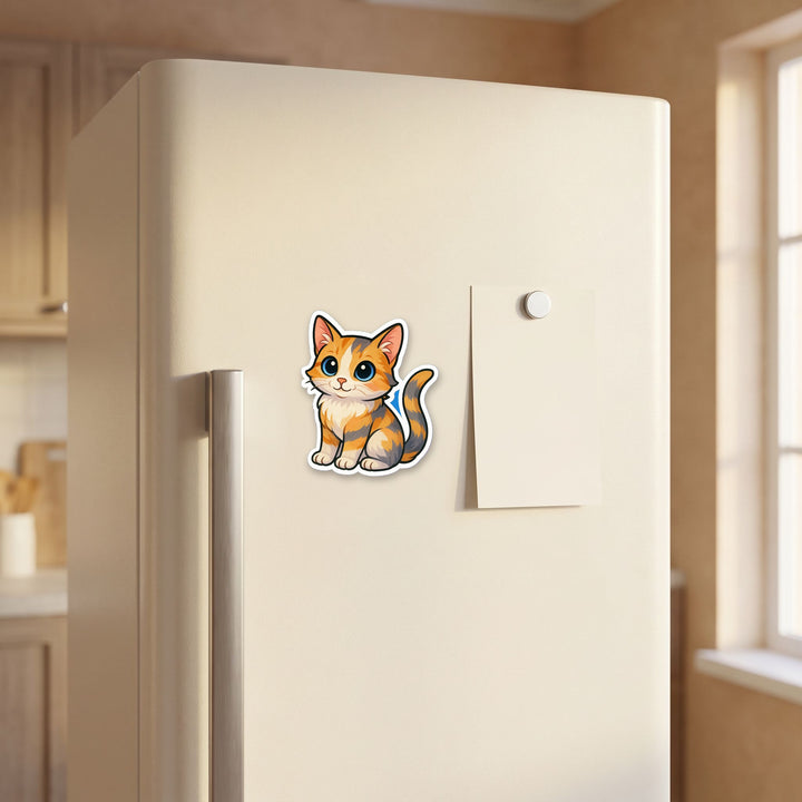 Dilute Calico kawaii fridge magnet on a refrigerator door – Designs by Mysh