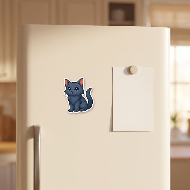 Russian Blue kawaii fridge magnet on a refrigerator door – Designs by Mysh