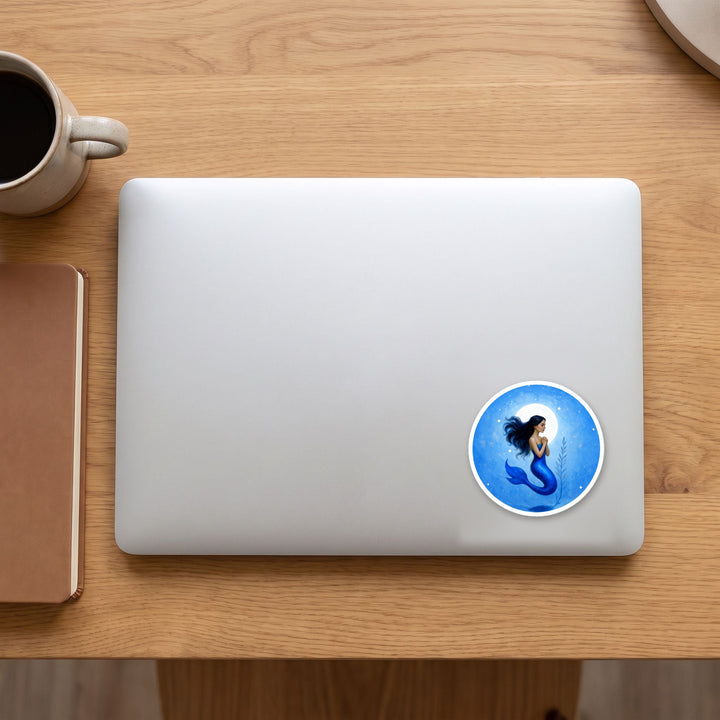 Enchanted Moonlight Mermaid vinyl sticker on a laptop lid – Designs by Mysh
