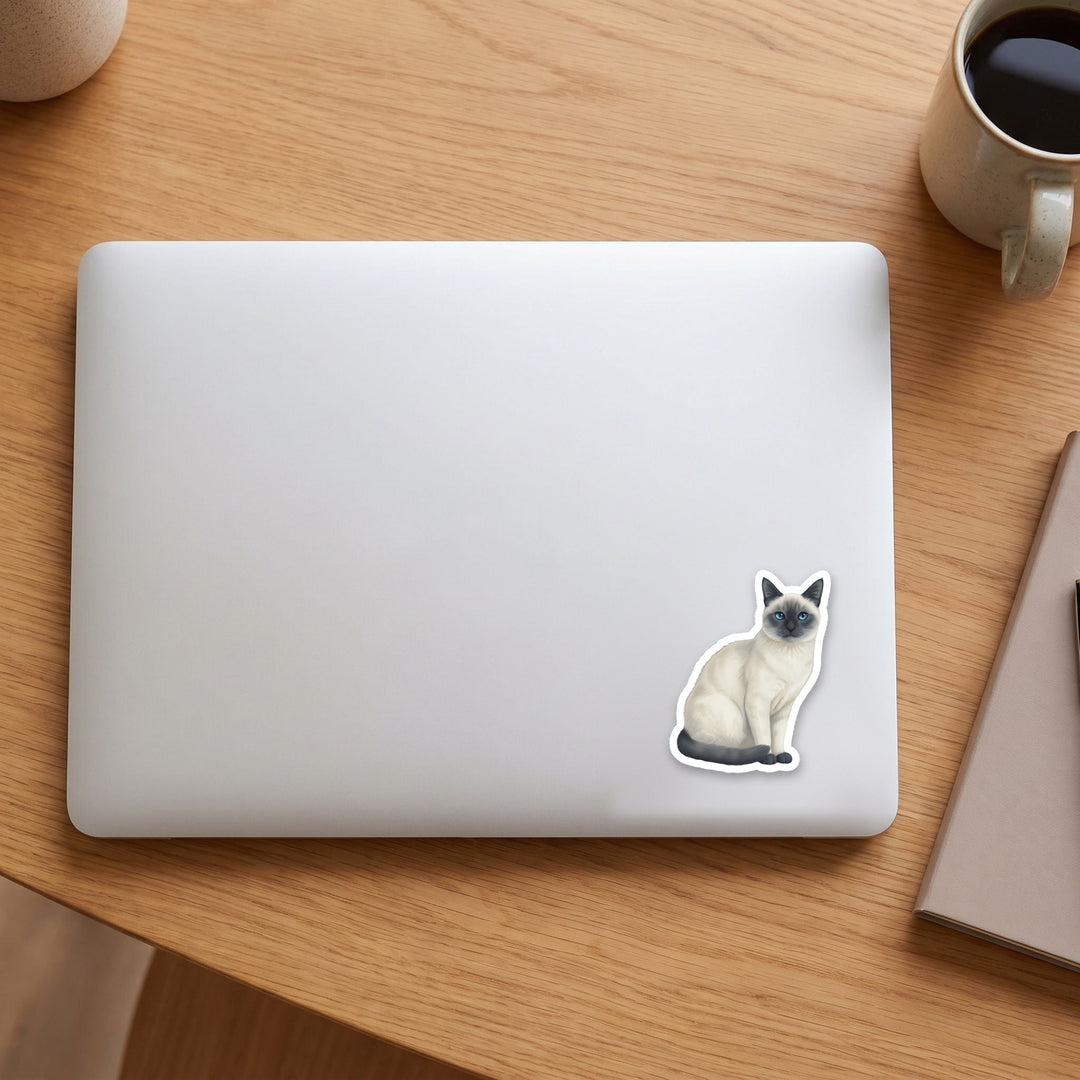 Siamese Blue Point watercolor vinyl sticker on a laptop lid – Designs by Mysh