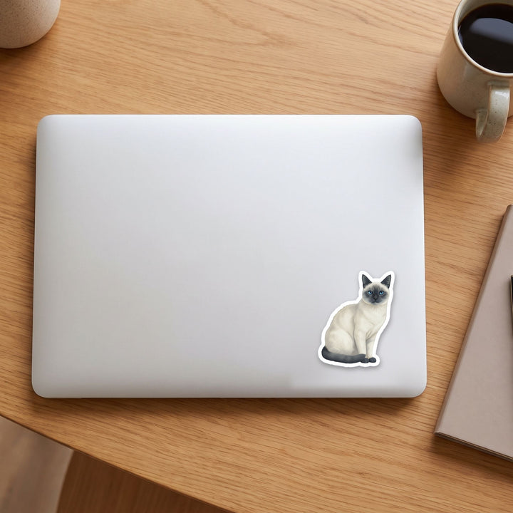 Siamese Blue Point watercolor vinyl sticker on a laptop lid – Designs by Mysh