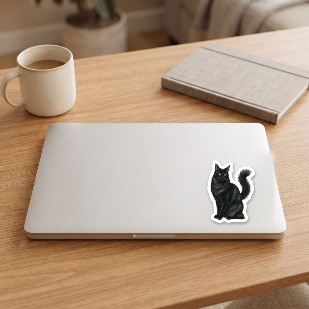 Turkish Angora Black watercolor vinyl sticker on a laptop lid – Designs by Mysh