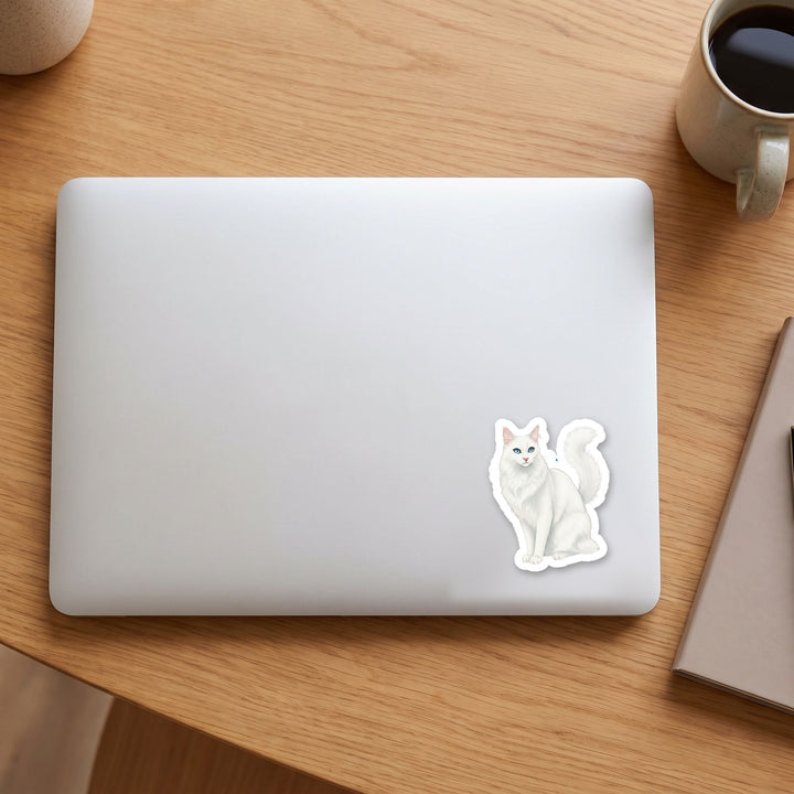 Turkish Angora White watercolor vinyl sticker on a laptop lid – Designs by Mysh