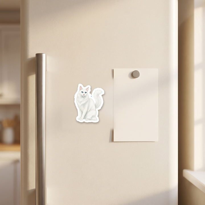 Turkish Angora White watercolor fridge magnet on a refrigerator door – Designs by Mysh