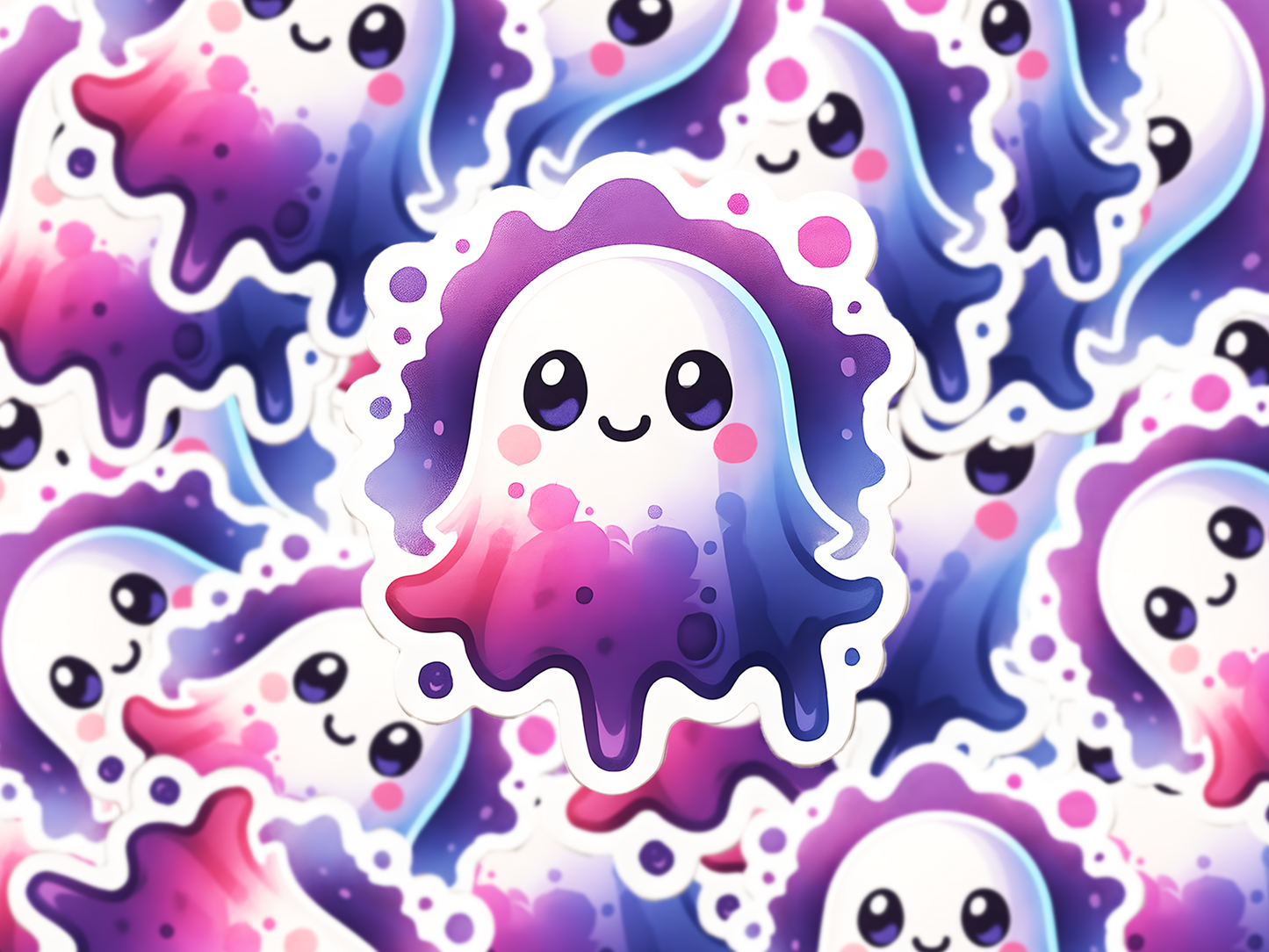Kawaii Watercolor Ghost Sticker, Cute Pastel Spooky Vinyl Decal, Ombre Halloween Ghost Sticker, Gothic Aesthetic Decor