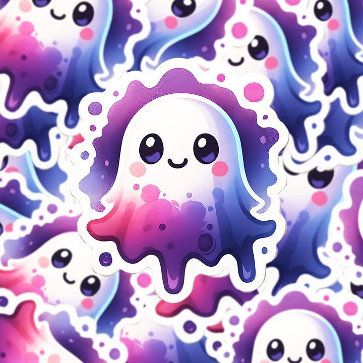 Kawaii Watercolor Ghost Sticker, Cute Pastel Spooky Vinyl Decal, Ombre Halloween Ghost Sticker, Gothic Aesthetic Decor - Designs by Mysh