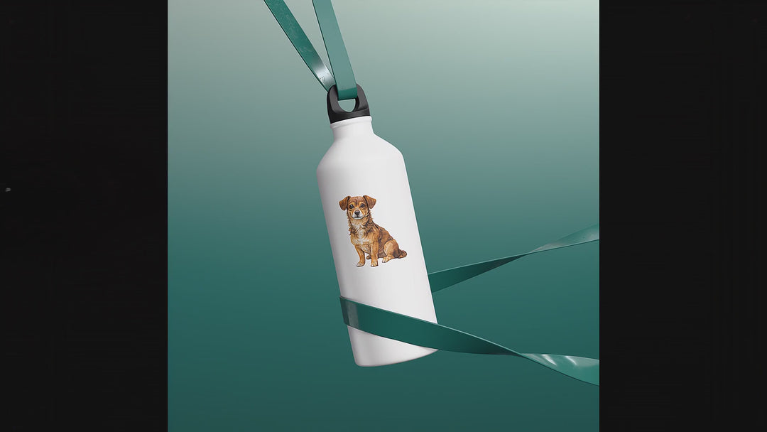 Chiweenie sticker on a white water bottle