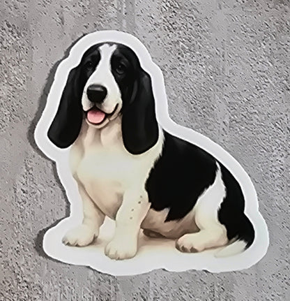 Basset Hound Dog Stickers – Watercolor Vinyl Sticker, 3” Durable Pet Decal for Laptop, Water Bottle, Journal