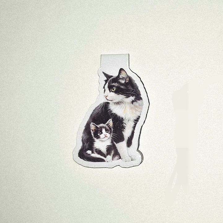 Tuxedo Cat and Kitten Magnetic Bookmark, Cat Mom Page Marker, Handmade Pet Lover Gift, Black & White Cat Bookmark - Designs by Mysh