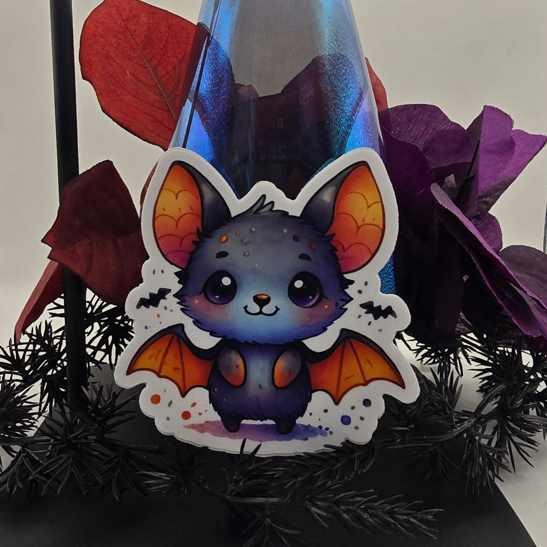 Kawaii Bat Sticker, Cute Halloween Vinyl Decal, Watercolor Bat Art Sticker, Spooky Season Animal Decor, Gothic Fall Aesthetic - Designs by Mysh