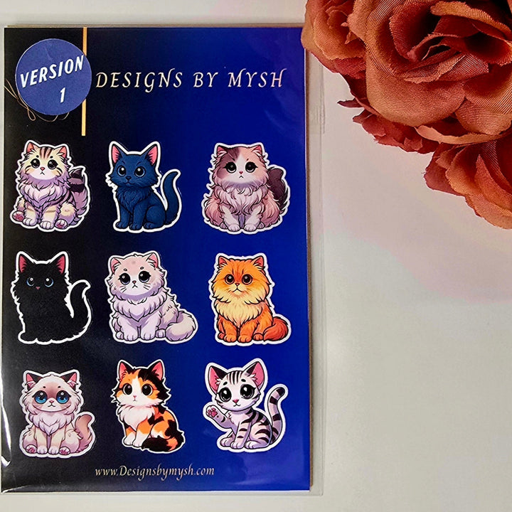 Cute Kawaii Cat Sticker Pack • Choose Version 1, 2, or 3 • Waterproof Vinyl Stickers • Designs by Mysh - Designs by Mysh