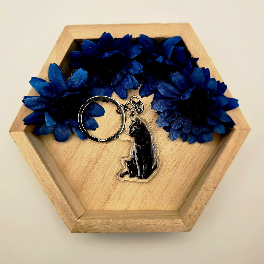 Black Cat and Kitten Keychain, Black Cat Acrylic Charm, Pet Lover Gift, Cute Cat Accessory, Cat Mom Key Ring - Designs by Mysh