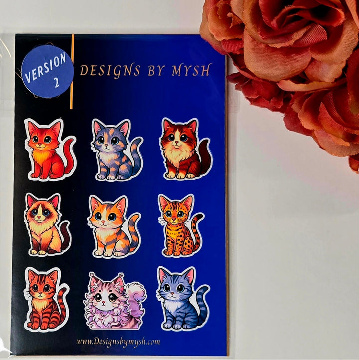 Cute Kawaii Cat Sticker Pack • Choose Version 1, 2, or 3 • Waterproof Vinyl Stickers • Designs by Mysh - Designs by Mysh