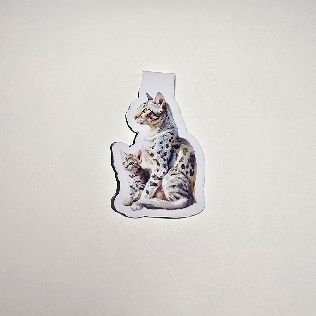 Egyptian Mau Cat and Kitten Magnetic Bookmark, Spotted Cat Page Marker, Handmade Gift for Cat Lovers, Bookish Stationery - Designs by Mysh