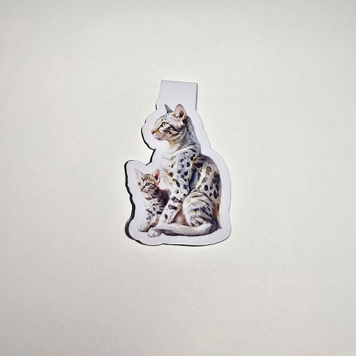 Egyptian Mau Cat and Kitten Magnetic Bookmark, Spotted Cat Page Marker, Handmade Gift for Cat Lovers, Bookish Stationery - Designs by Mysh