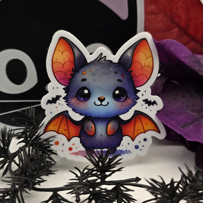 Kawaii Bat Sticker, Cute Halloween Vinyl Decal, Watercolor Bat Art Sticker, Spooky Season Animal Decor, Gothic Fall Aesthetic