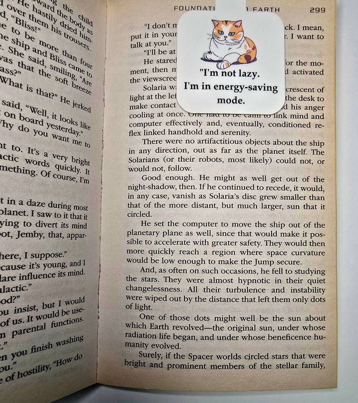 Funny Cat Magnetic Bookmark, Lazy Cat Energy Mode, Bookish Gift for Readers, Grumpy Kitty Design - Designs by Mysh