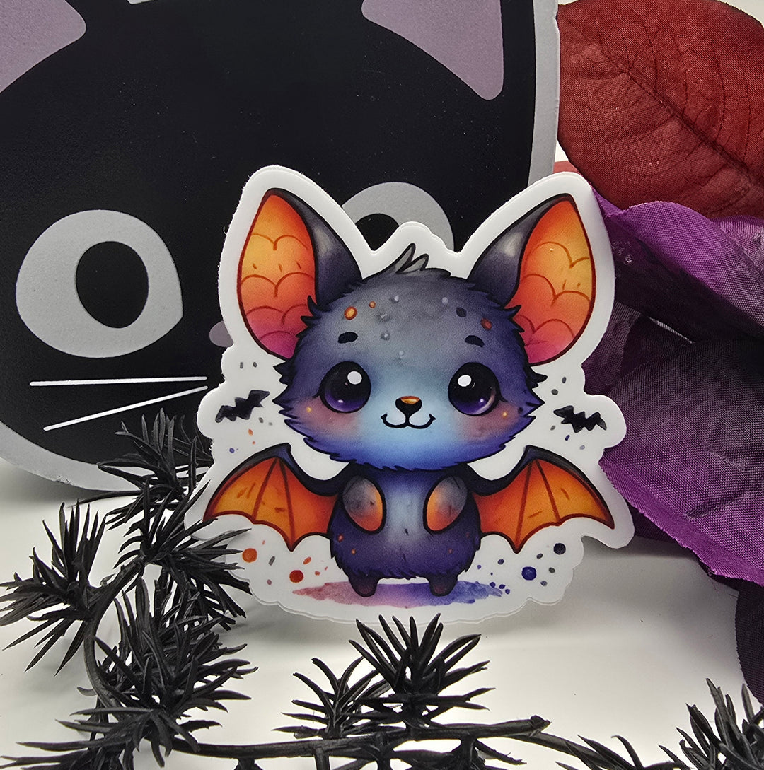 Kawaii Bat Sticker, Cute Halloween Vinyl Decal, Watercolor Bat Art Sticker, Spooky Season Animal Decor, Gothic Fall Aesthetic - Designs by Mysh