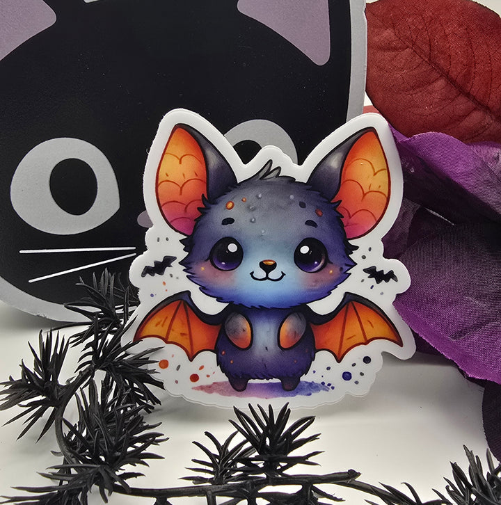 Kawaii Bat Sticker, Cute Halloween Vinyl Decal, Watercolor Bat Art Sticker, Spooky Season Animal Decor, Gothic Fall Aesthetic - Designs by Mysh