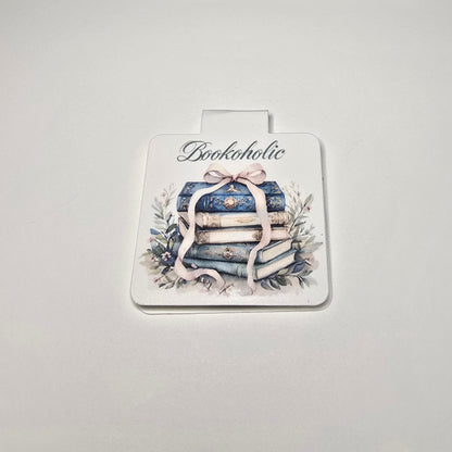 Bookoholic Bookmark, Vintage Book Stack Design, Aesthetic Book Lover Gift, Glossy Finish