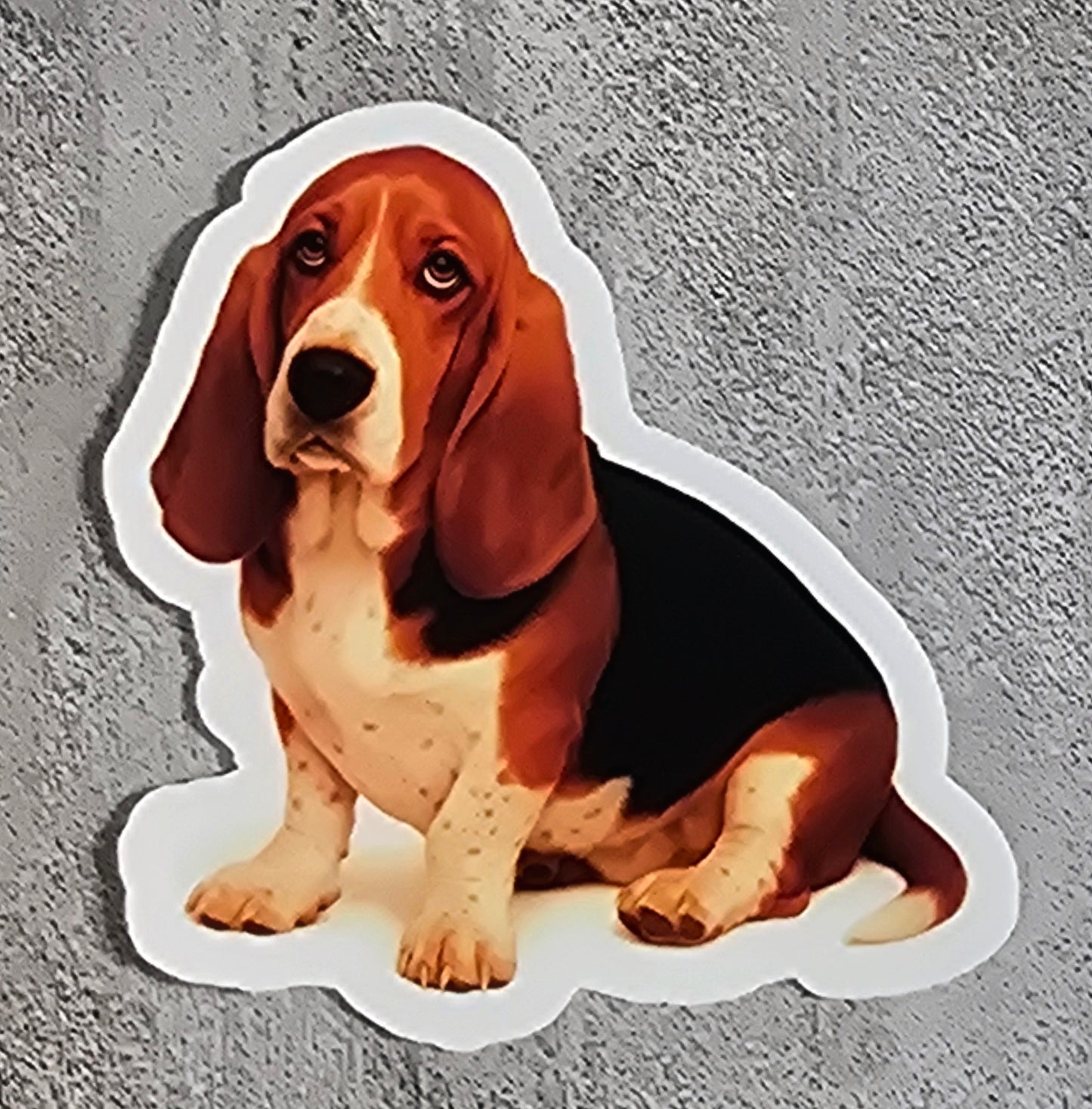 Basset Hound Dog Stickers – Watercolor Vinyl Sticker, 3” Durable Pet Decal for Laptop, Water Bottle, Journal