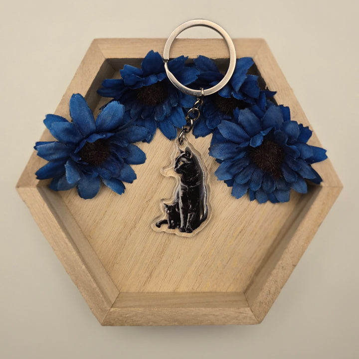 Black Cat and Kitten Keychain, Black Cat Acrylic Charm, Pet Lover Gift, Cute Cat Accessory, Cat Mom Key Ring - Designs by Mysh