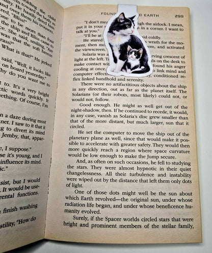 Tuxedo Cat and Kitten Magnetic Bookmark, Cat Mom Page Marker, Handmade Pet Lover Gift, Black & White Cat Bookmark