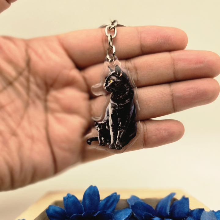 Black Cat and Kitten Keychain, Black Cat Acrylic Charm, Pet Lover Gift, Cute Cat Accessory, Cat Mom Key Ring - Designs by Mysh