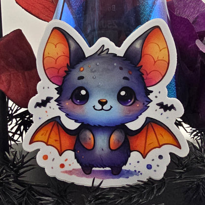 Kawaii Bat Sticker, Cute Halloween Vinyl Decal, Watercolor Bat Art Sticker, Spooky Season Animal Decor, Gothic Fall Aesthetic