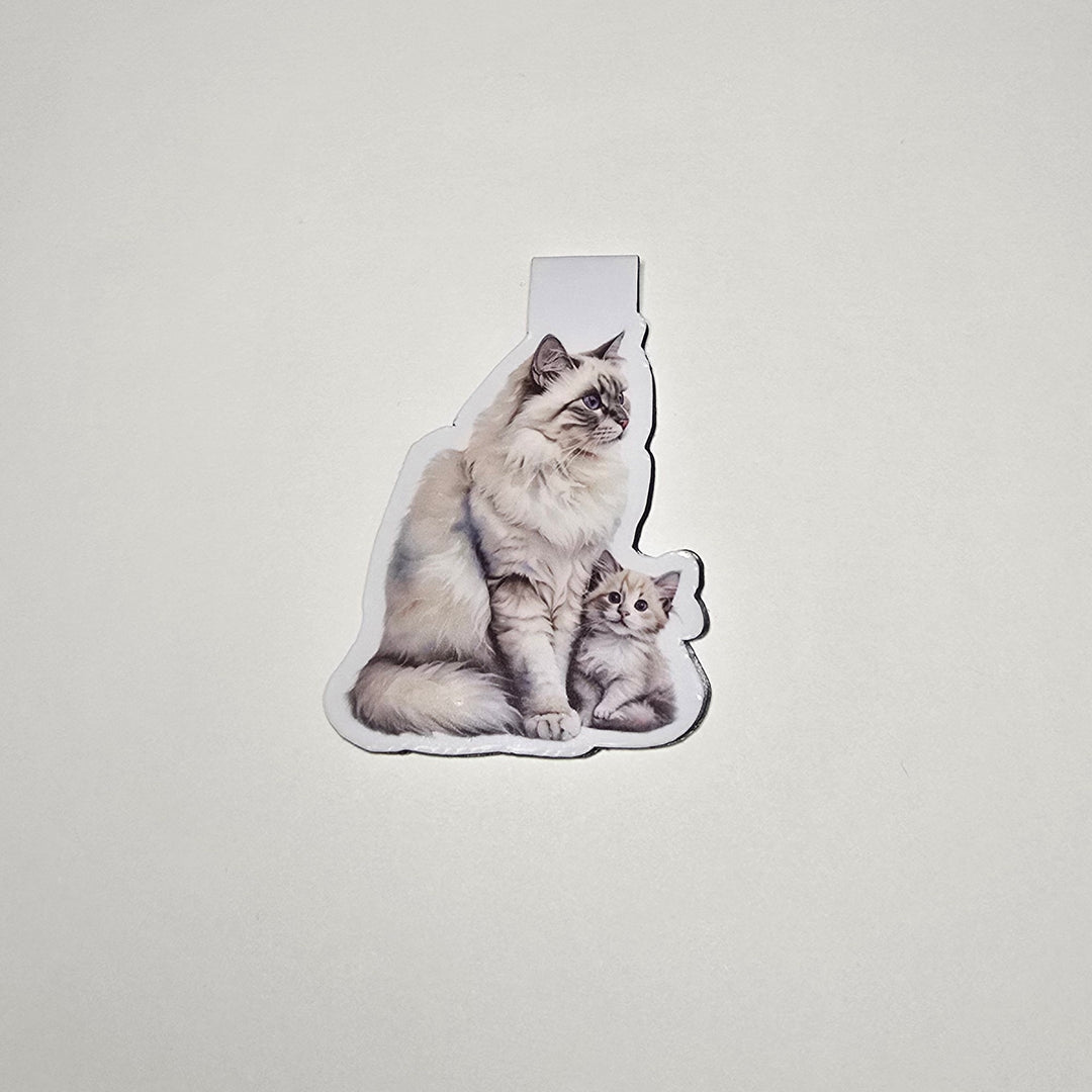Siberian Cat and Kitten Magnetic Bookmark, Fluffy Cat Page Marker, Handmade Gift for Book Lovers, Cat Mom Stationery - Designs by Mysh
