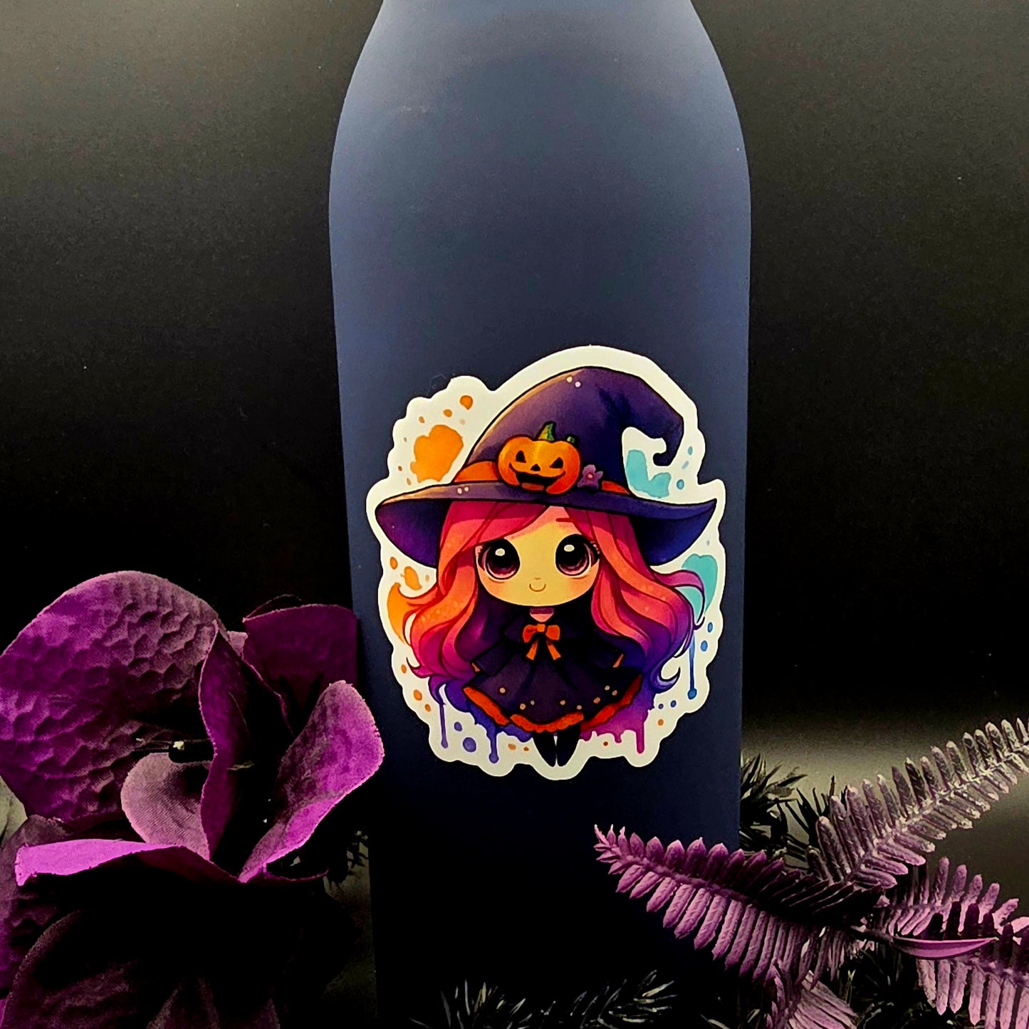 Kawaii Witch Sticker, Cute Halloween Girl Vinyl Decal, Pink Hair Pumpkin Hat Witch, Spooky Season Aesthetic Sticker