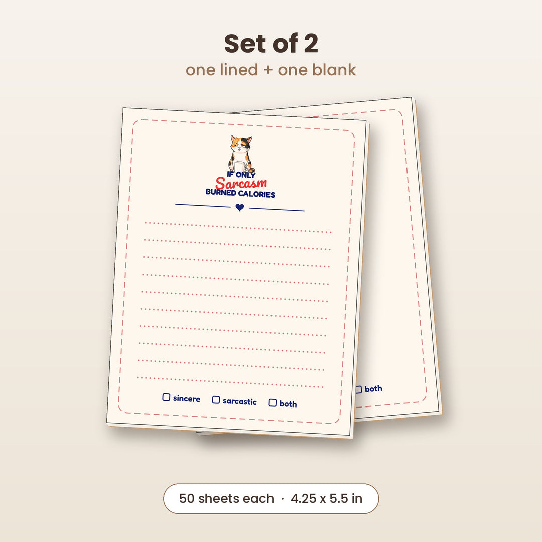 If Only Sarcasm Burned Calories notepad set of 2, one lined and one blank