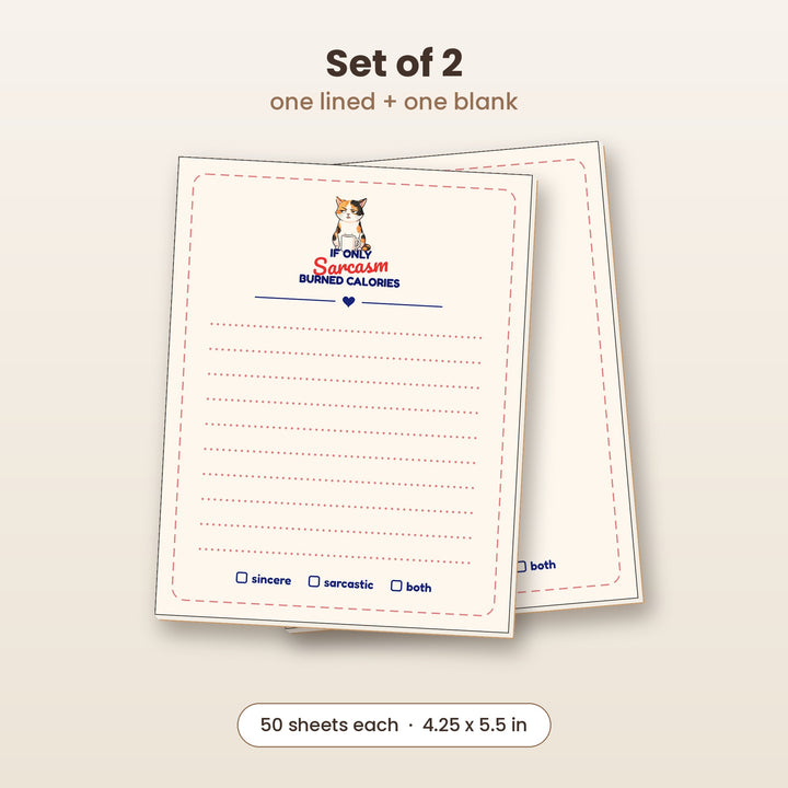 If Only Sarcasm Burned Calories notepad set of 2, one lined and one blank