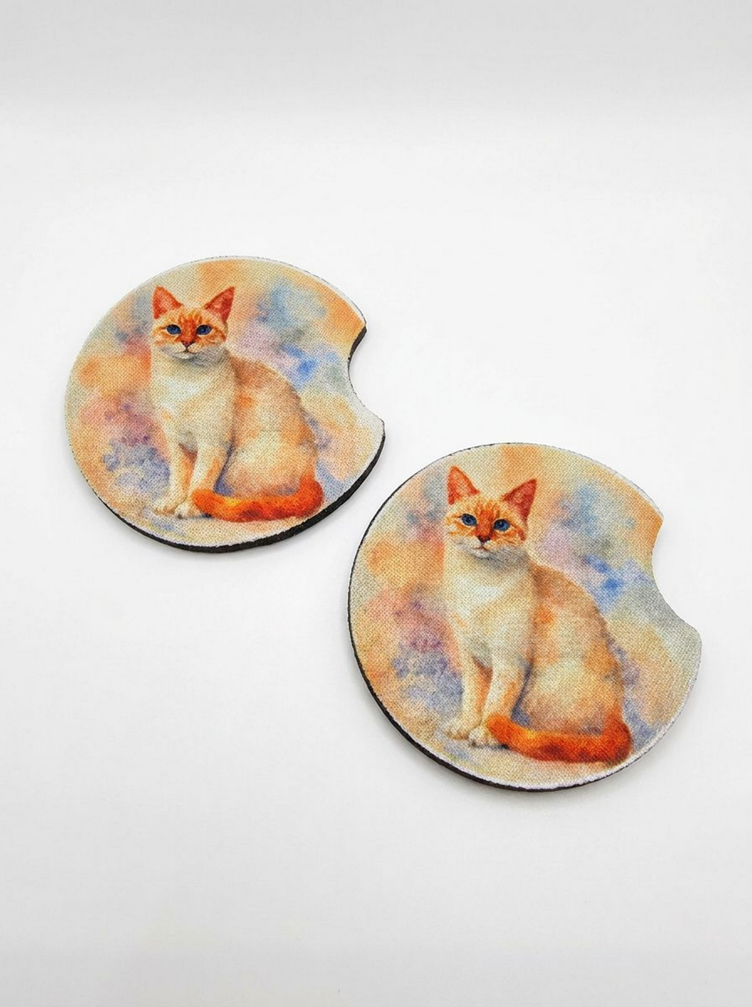 Siamese Flame Point neoprene car coaster set of 2, watercolor style
