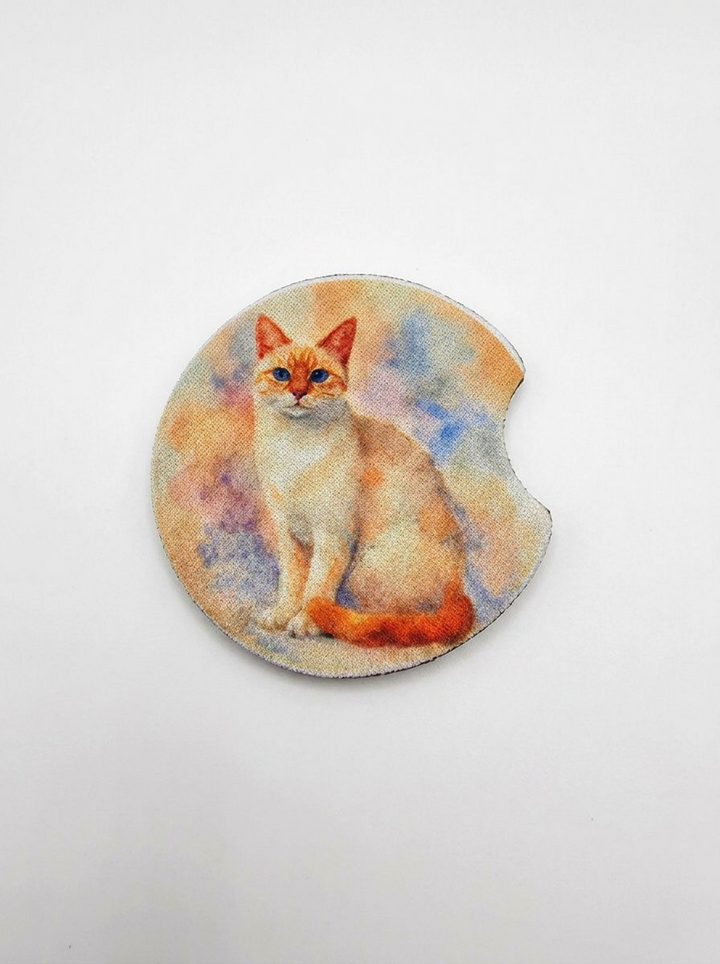Single Siamese Flame Point neoprene car coaster, watercolor style