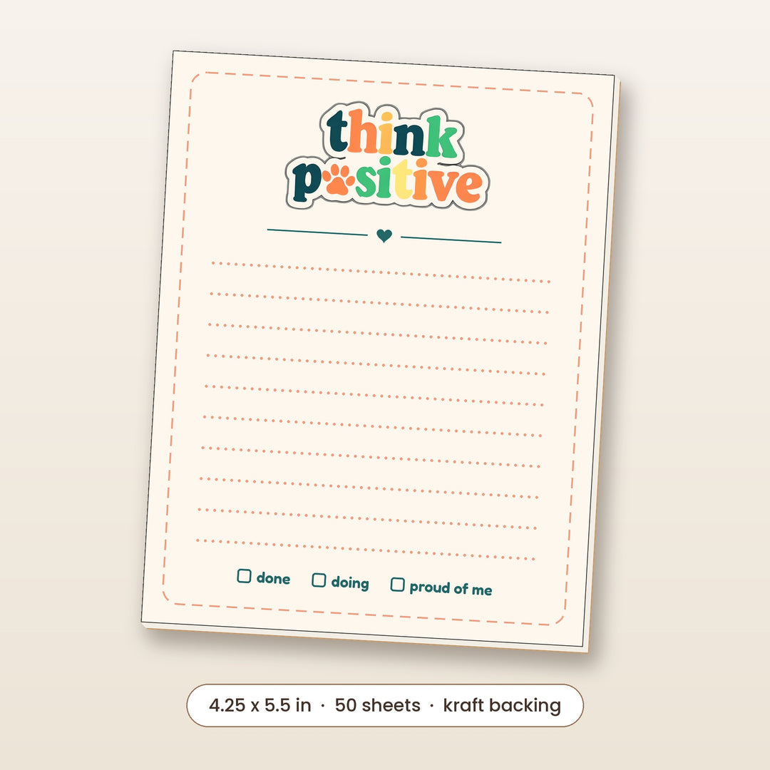 Think Pawsitive paw print notepad, 4.25 x 5.5 inch, 50 sheets