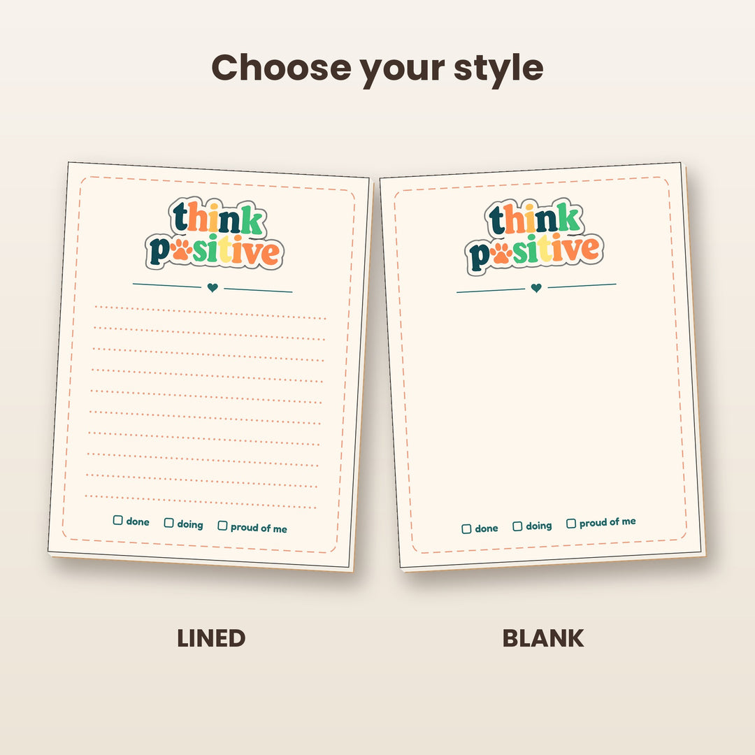 Think Pawsitive notepad in lined and blank styles