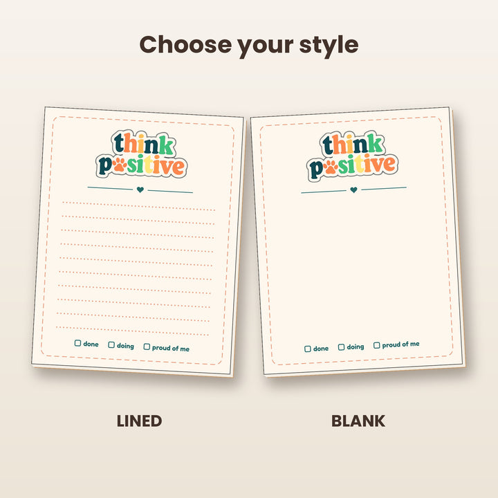 Think Pawsitive notepad in lined and blank styles