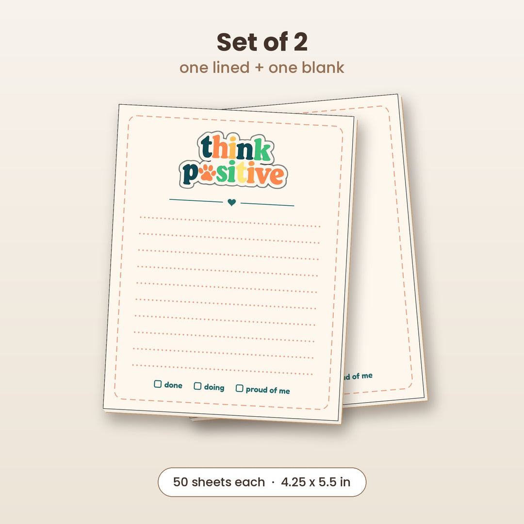 Think Pawsitive notepad set of 2, one lined and one blank