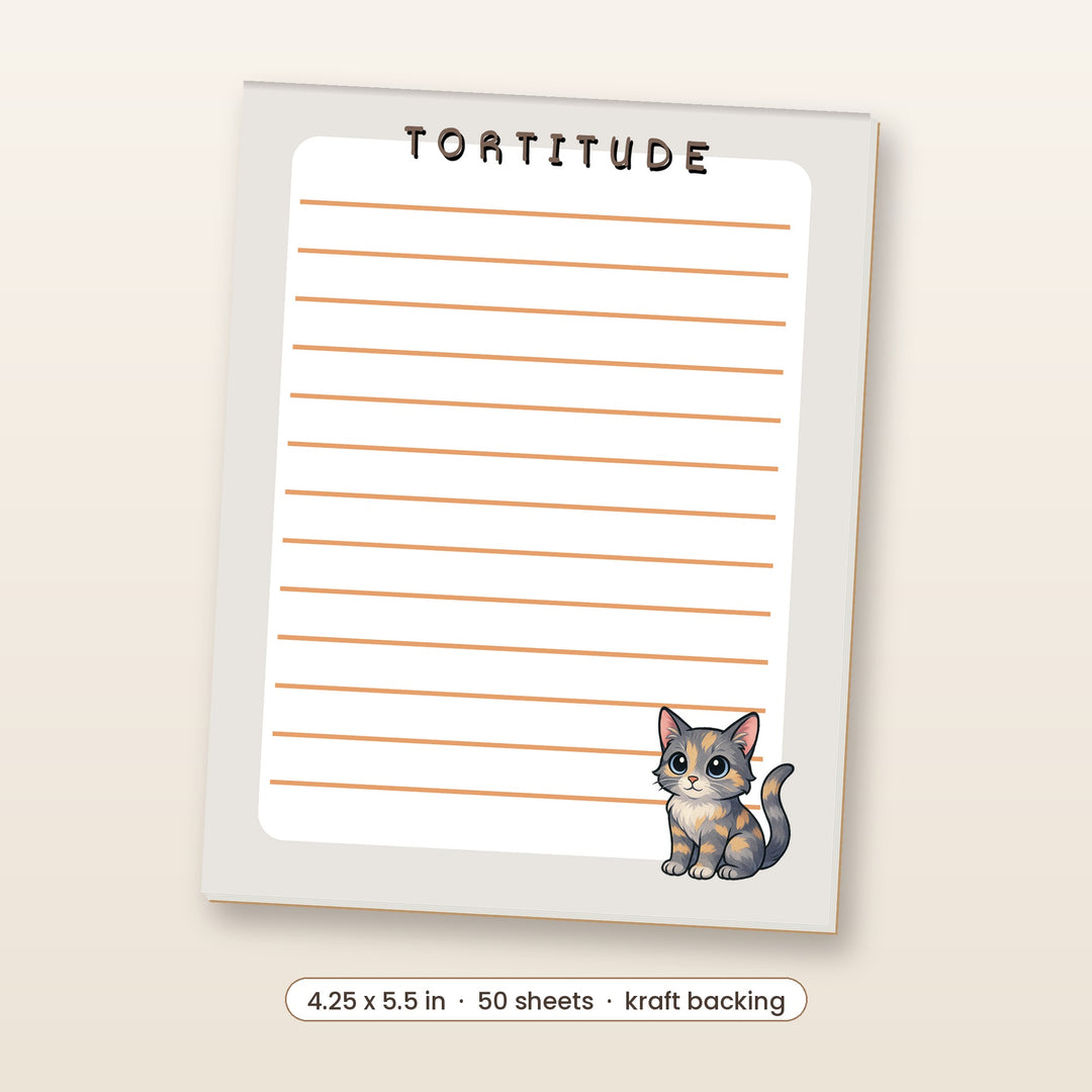 Tortoiseshell Cat kawaii notepad, 4.25 x 5.5 inch, 50 sheets