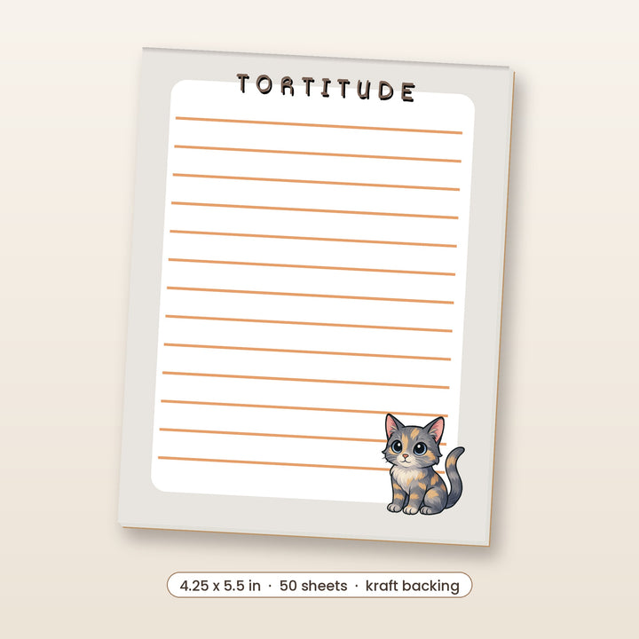 Tortoiseshell Cat kawaii notepad, 4.25 x 5.5 inch, 50 sheets