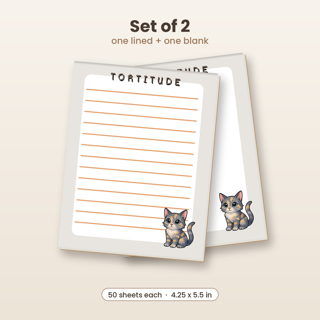 Tortoiseshell Cat notepad set of 2, one lined and one blank