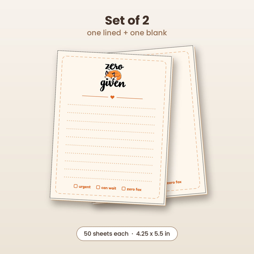 Zero Fox Given notepad set of 2, one lined and one blank
